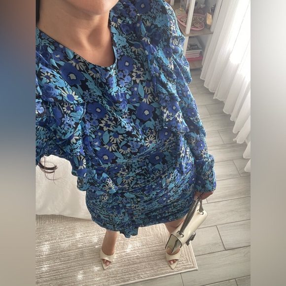 ZARA Blue & Black Floral Long Sleeve Dress - Picture 4 of 4